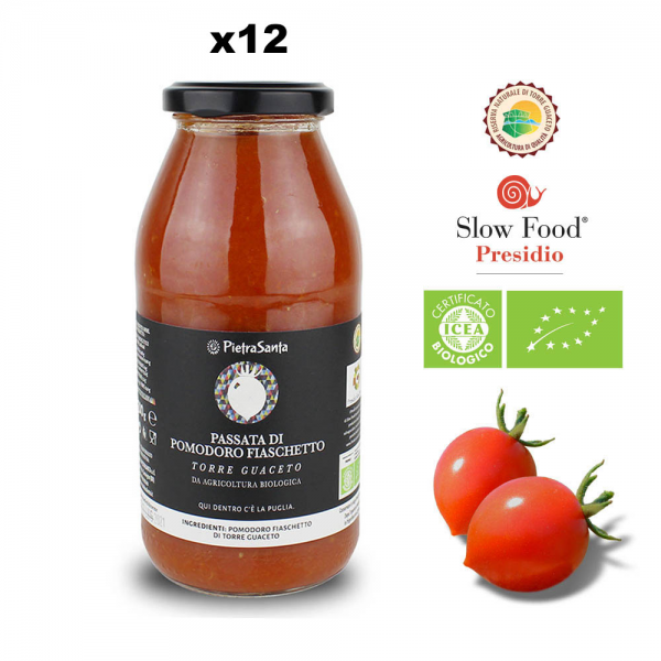 Packung von Tomatensauce aus "Fiaschetto" Tomaten in 14 Gläsern